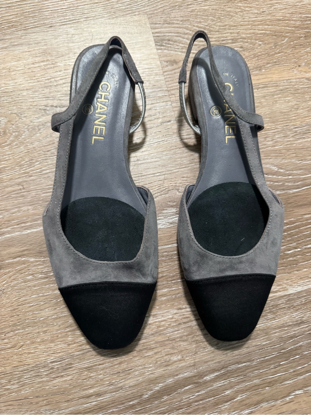 Chanel Gray Suede Slingback